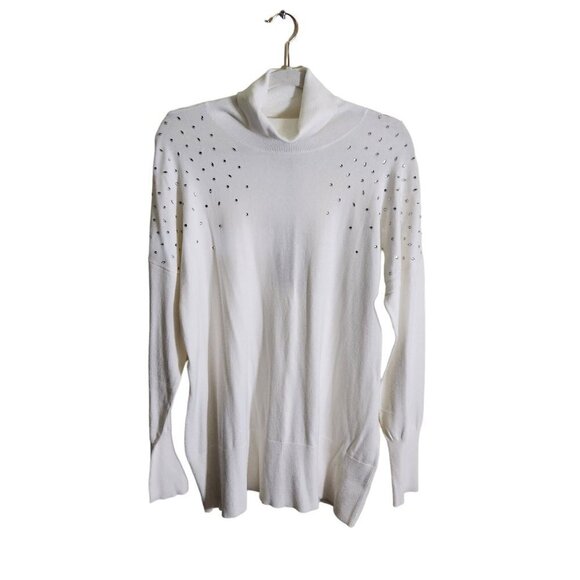 DG2 Diane Gilman NWT White Rhinestone Embellished Turtleneck Sweater Size 1X - Picture 1 of 7
